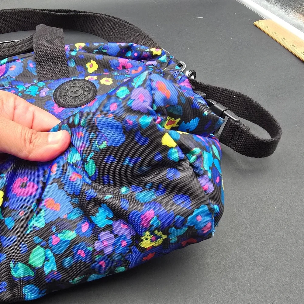Kipling Floral Print Laptop Messenger Bag Multicolored Nylon Crossbody Travel